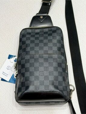 Men's Black Check Messenger Sling Bag - Designer Style